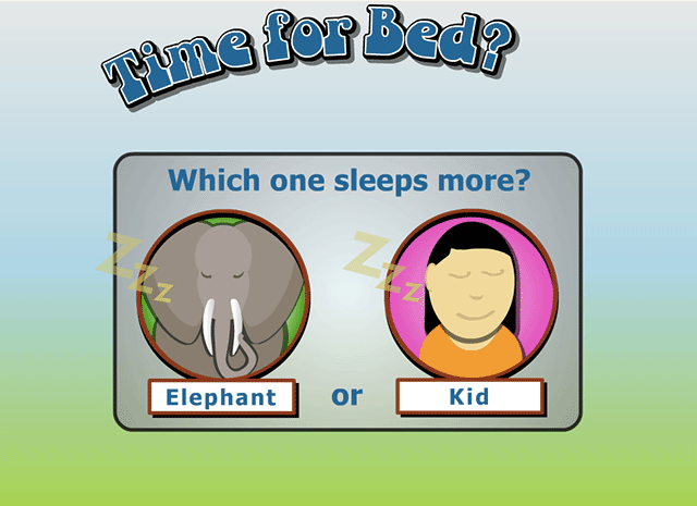 Which one sleeps more: elephant or kid?